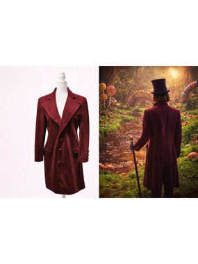 Burgundy Corduroy Velvet S Long Coat Statement Dramatic Gothic Victorian Cosplay